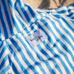 blue and white striped baby beach poncho with hood