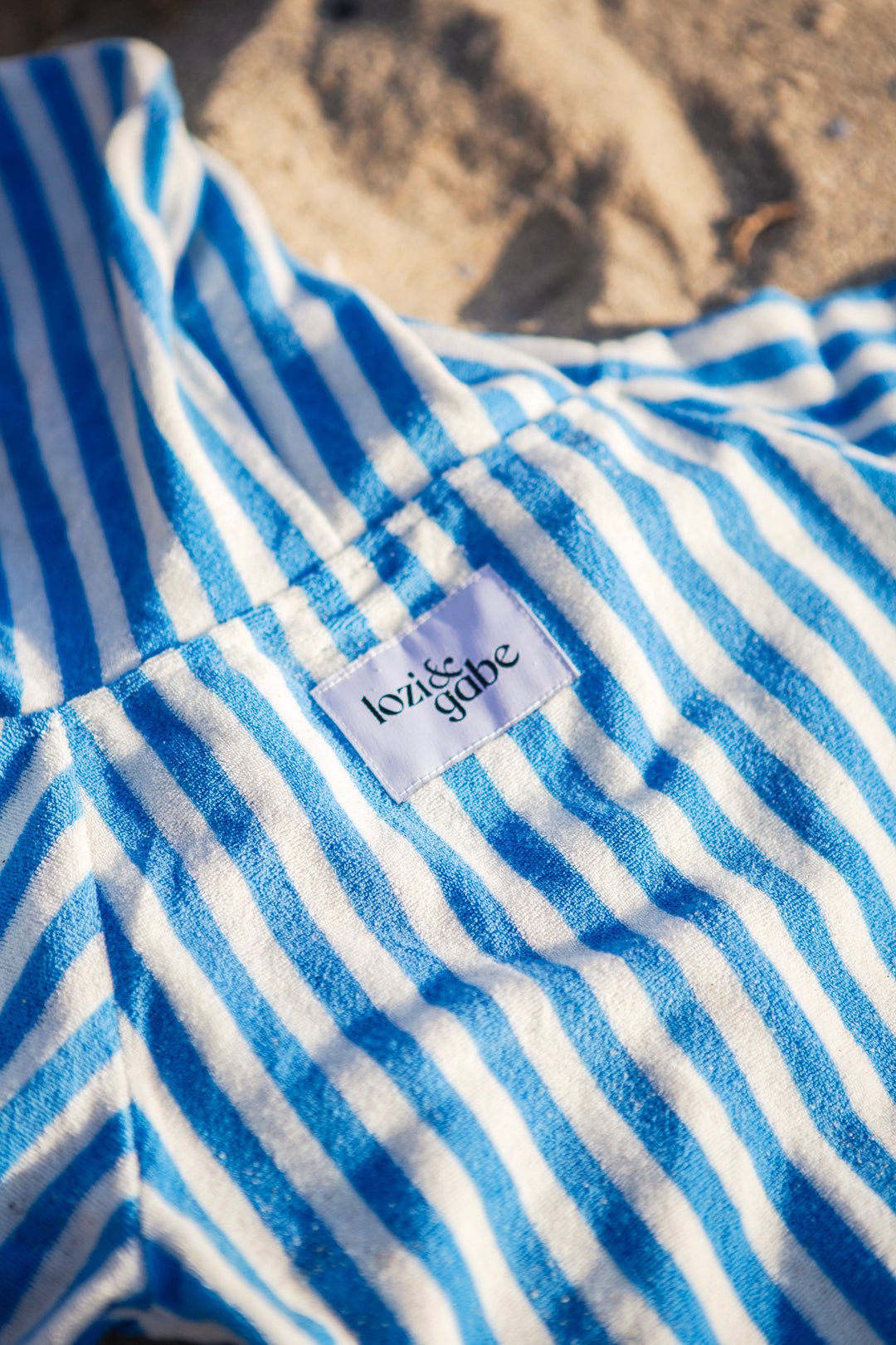 blue and white striped baby beach poncho with hood